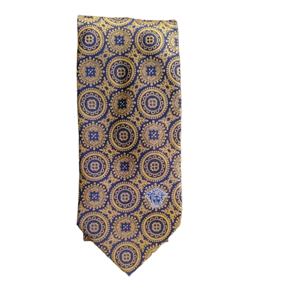 Versace Other - Versace gold & royal blue circular pattern tie 29" L X 3 1/4" W 100% silk